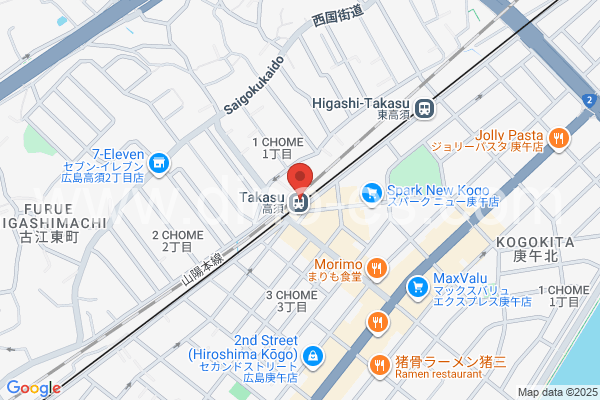高須(広島)メンズエステの地図です。map of Takasu station where spa and massage salons are located