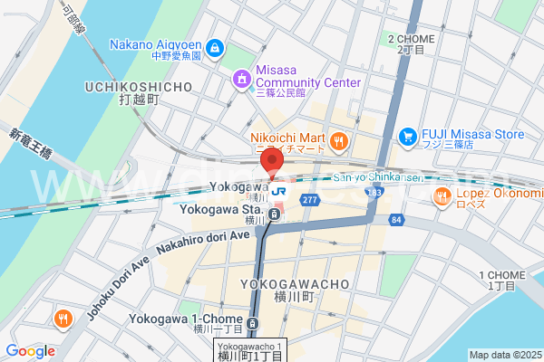 横川(広島)メンズエステの地図です。map of Yokogawa station where spa and massage salons are located