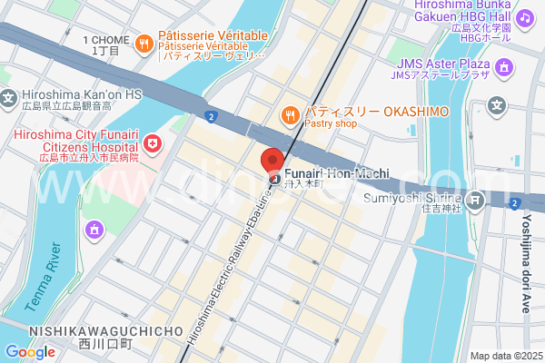 舟入本町メンズエステの地図です。map of Funairi-hon-machi station where spa and massage salons are located