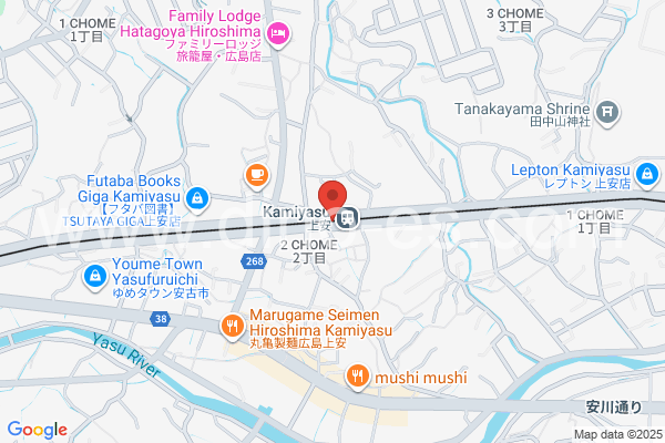 上安メンズエステの地図です。map of Kamiyasu station where spa and massage salons are located