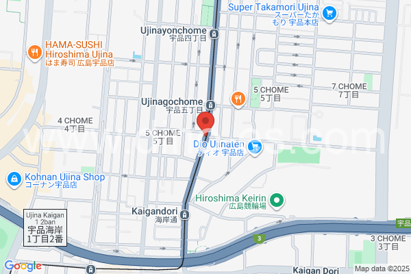 宇品五丁目メンズエステの地図です。map of Ujina 5-chome station where spa and massage salons are located