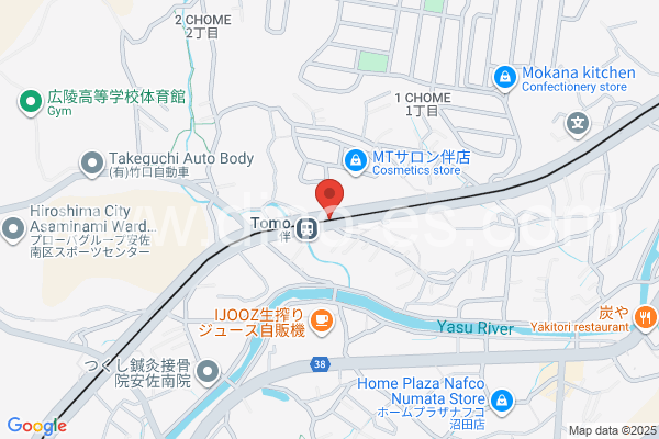 伴メンズエステの地図です。map of Tomo station where spa and massage salons are located
