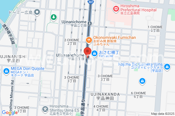 宇品三丁目メンズエステの地図です。map of Ujina 3-chome station where spa and massage salons are located