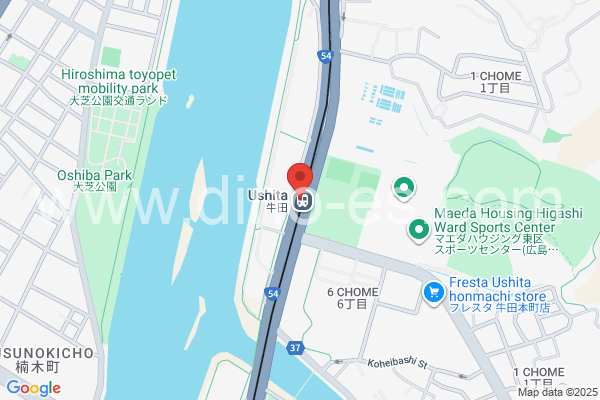 牛田(広島)メンズエステの地図です。map of Ushida station where spa and massage salons are located