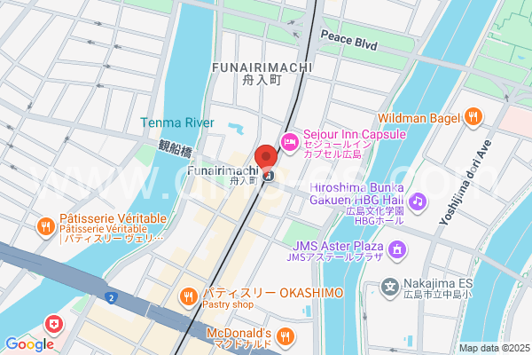 舟入町メンズエステの地図です。map of Funairi-machi station where spa and massage salons are located