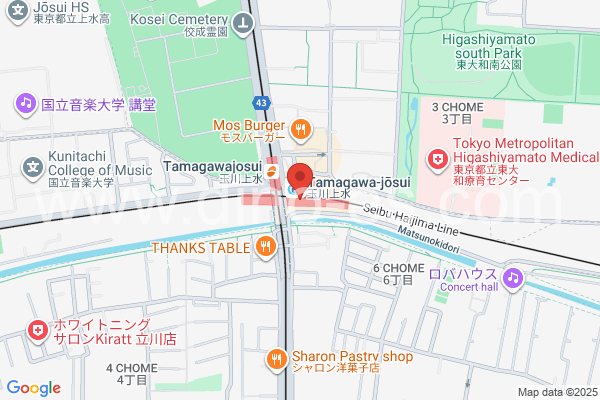 玉川上水メンズエステの地図です。map of Tamagawajōsui station where spa and massage salons are located
