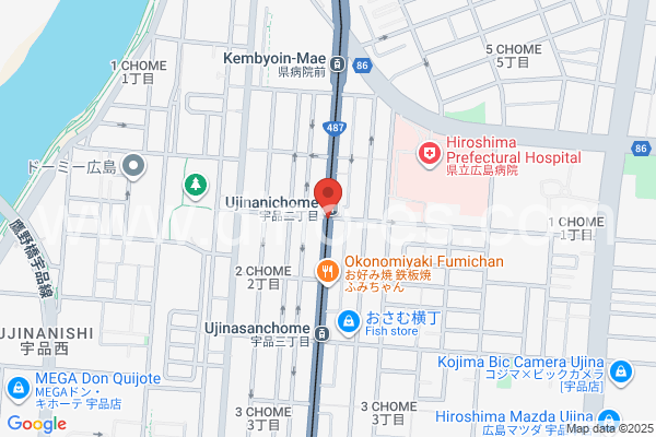 宇品二丁目メンズエステの地図です。map of Ujina 2-chome station where spa and massage salons are located