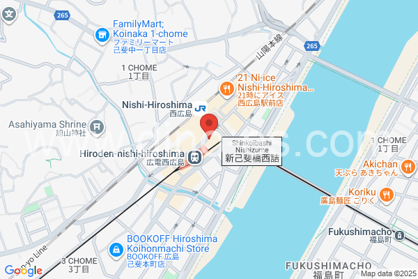 広電西広島(己斐)メンズエステの地図です。map of Hiroden-nishi-hiroshima station where spa and massage salons are located