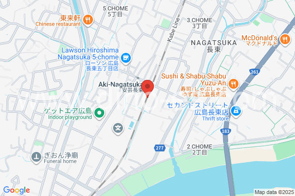 安芸長束メンズエステの地図です。map of Aki-Nagatsuka station where spa and massage salons are located