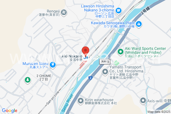 安芸中野メンズエステの地図です。map of Aki-Nakano station where spa and massage salons are located