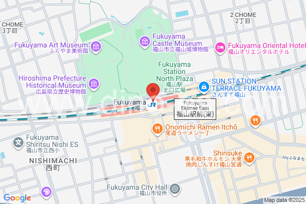 福山メンズエステの地図です。map of Fukuyama station where spa and massage salons are located