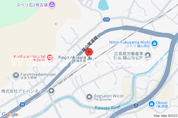 備後赤坂メンズエステの地図です。map of Bingo-Akasaka station where spa and massage salons are located