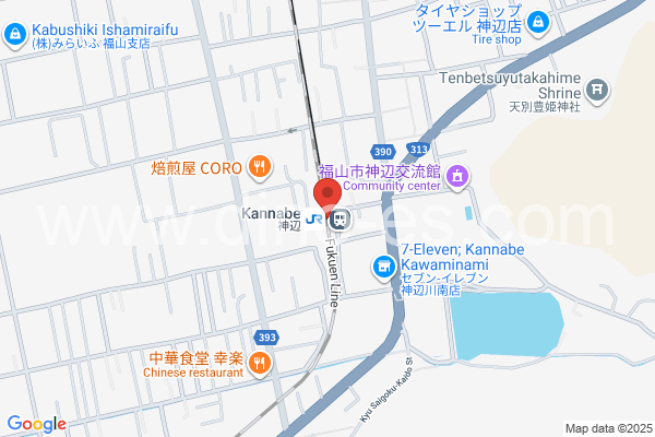 神辺メンズエステの地図です。map of Kannabe station where spa and massage salons are located