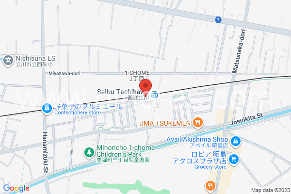 西武立川メンズエステの地図です。map of Seibu Tachikawa station where spa and massage salons are located