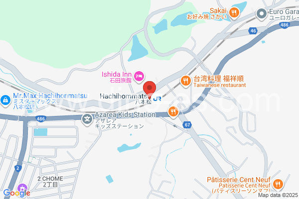 八本松メンズエステの地図です。map of Hachihommatsu station where spa and massage salons are located