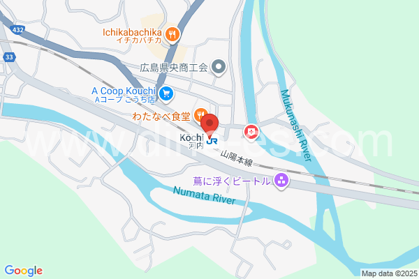 河内メンズエステの地図です。map of Kōchi station where spa and massage salons are located