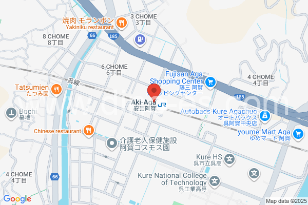 安芸阿賀メンズエステの地図です。map of Akiaga station where spa and massage salons are located