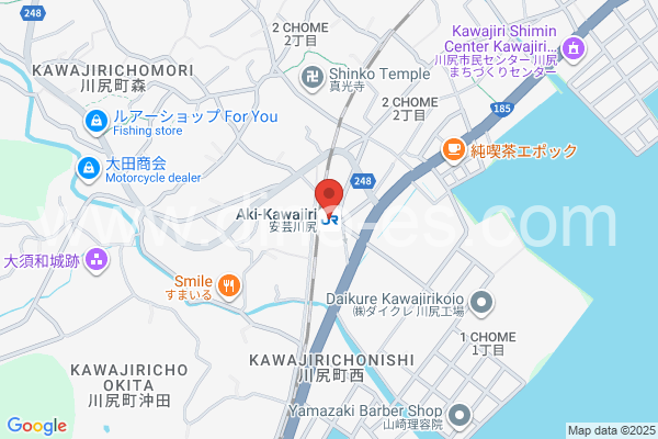 安芸川尻メンズエステの地図です。map of Aki-Kawajiri station where spa and massage salons are located