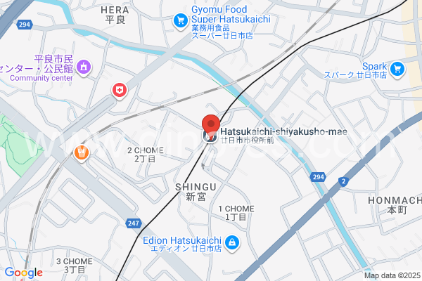 廿日市市役所前(平良メンズエステの地図です。map of Hatsukaichi-shiyakusho-mae station where spa and massage salons are located