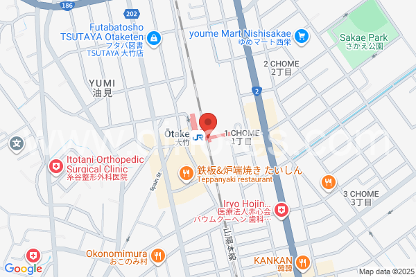 大竹メンズエステの地図です。map of Ōtake station where spa and massage salons are located