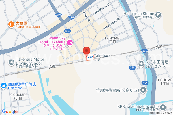 竹原メンズエステの地図です。map of Takehara station where spa and massage salons are located