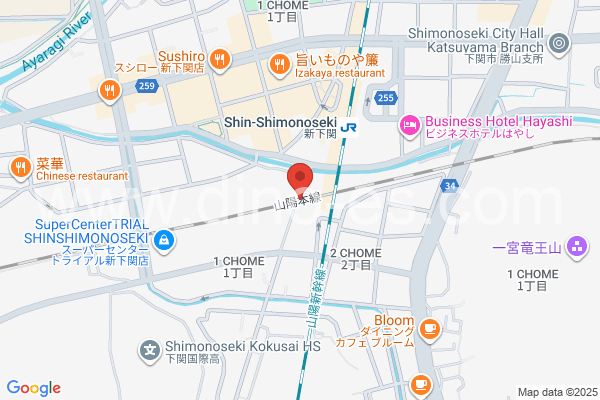 新下関メンズエステの地図です。map of Shin-Shimonoseki station where spa and massage salons are located