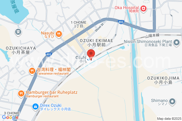 小月メンズエステの地図です。map of Ozuki station where spa and massage salons are located