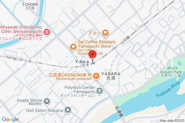 矢原メンズエステの地図です。map of Yabara station where spa and massage salons are located