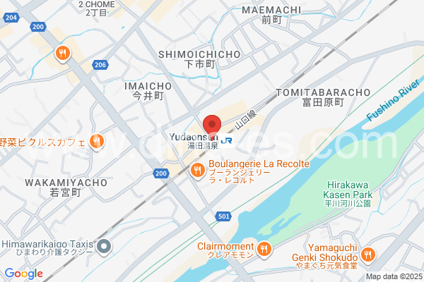 湯田温泉メンズエステの地図です。map of Yudaonsen station where spa and massage salons are located