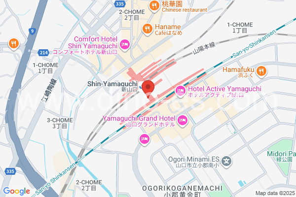 新山口メンズエステの地図です。map of Shin-Yamaguchi station where spa and massage salons are located