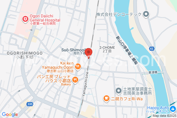 周防下郷メンズエステの地図です。map of Suō-Shimogō station where spa and massage salons are located