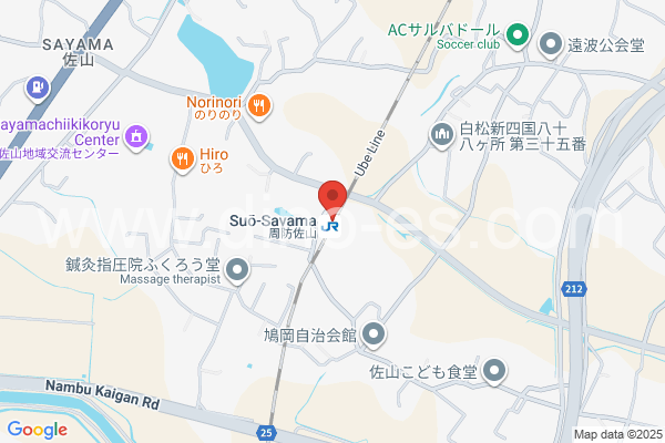 周防佐山メンズエステの地図です。map of Suō-Sayama station where spa and massage salons are located