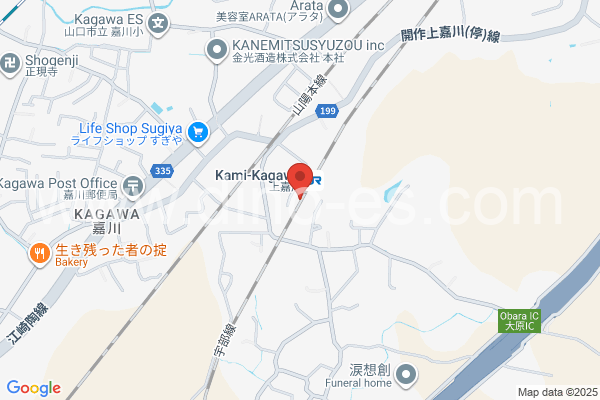 上嘉川メンズエステの地図です。map of Kami-Kagawa station where spa and massage salons are located