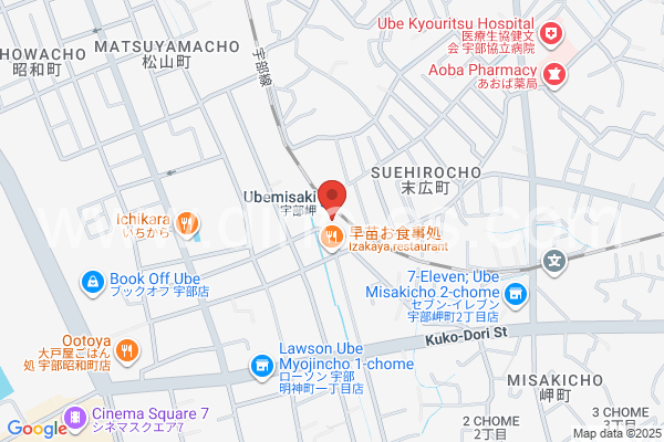 宇部岬メンズエステの地図です。map of Ubemisaki station where spa and massage salons are located