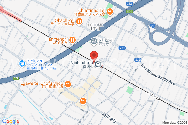 西調布メンズエステの地図です。map of Nishi-Chōfu station where spa and massage salons are located