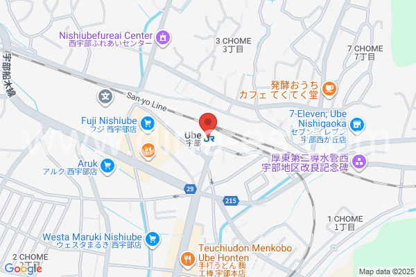 宇部メンズエステの地図です。map of Ube station where spa and massage salons are located