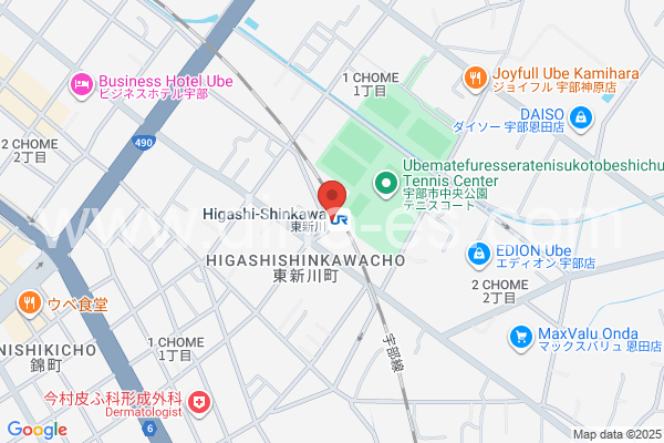 東新川(山口)メンズエステの地図です。map of Higashi-Nikkawa station where spa and massage salons are located