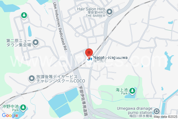 長門長沢メンズエステの地図です。map of Nagato-Nagasawa station where spa and massage salons are located