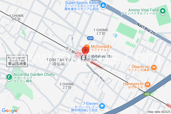 飛田給メンズエステの地図です。map of Tobitakyū station where spa and massage salons are located