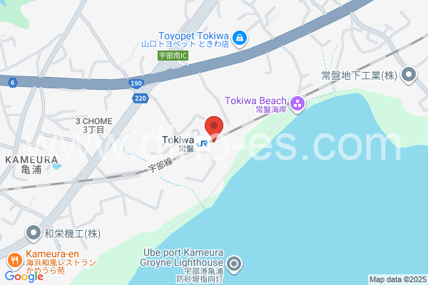 常盤(山口)メンズエステの地図です。map of Tokiwa station where spa and massage salons are located