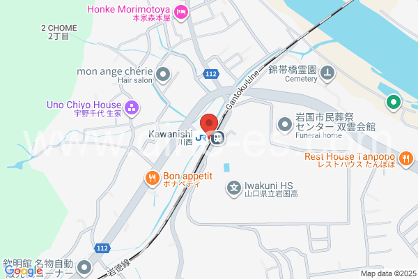 川西(山口)メンズエステの地図です。map of Kawanishi station where spa and massage salons are located