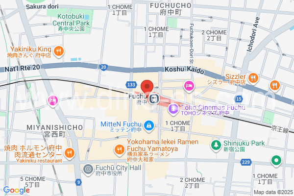 府中(東京)メンズエステの地図です。map of Fuchū station where spa and massage salons are located