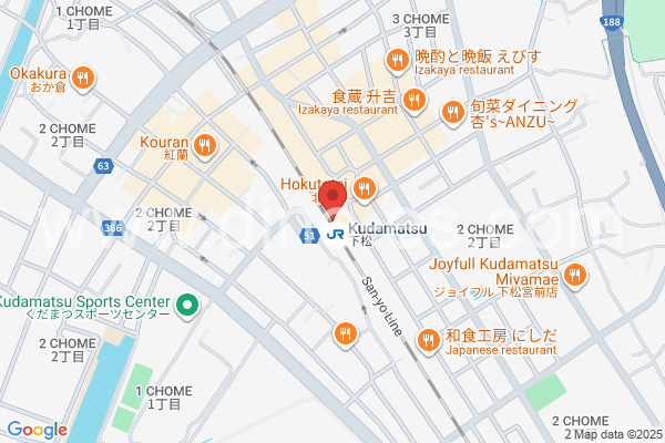 下松(山口)メンズエステの地図です。map of Kudamatsu station where spa and massage salons are located