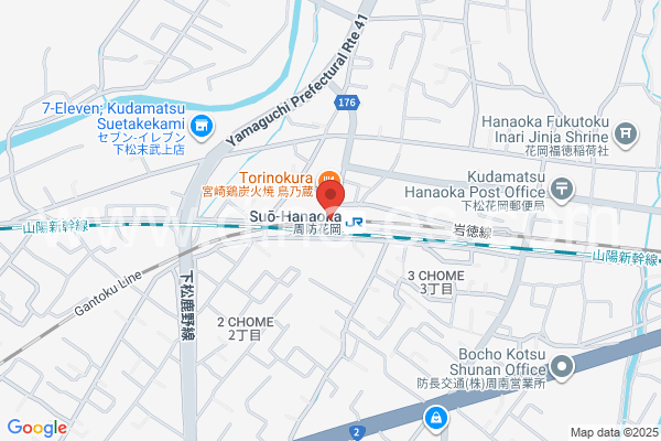 周防花岡メンズエステの地図です。map of Suō-Hanaoka station where spa and massage salons are located