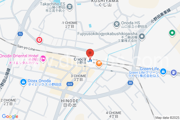 小野田メンズエステの地図です。map of Onoda station where spa and massage salons are located