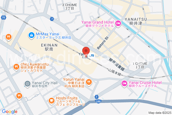 柳井メンズエステの地図です。map of Yanai station where spa and massage salons are located