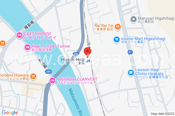 東萩メンズエステの地図です。map of Higashi-Hagi station where spa and massage salons are located