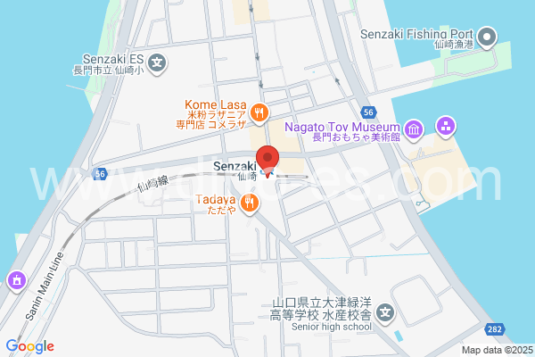 仙崎メンズエステの地図です。map of Senzaki station where spa and massage salons are located
