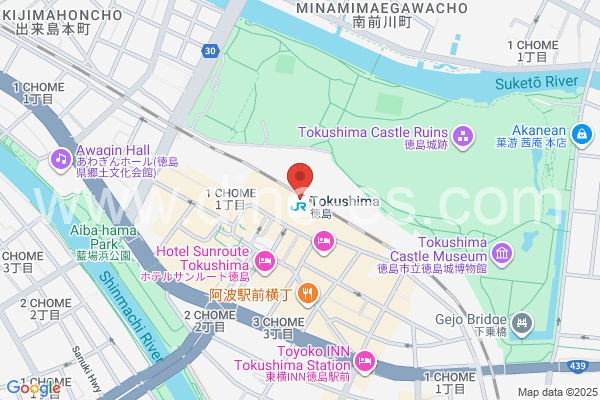 徳島メンズエステの地図です。map of Tokushima station where spa and massage salons are located