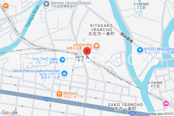 佐古メンズエステの地図です。map of Sako station where spa and massage salons are located